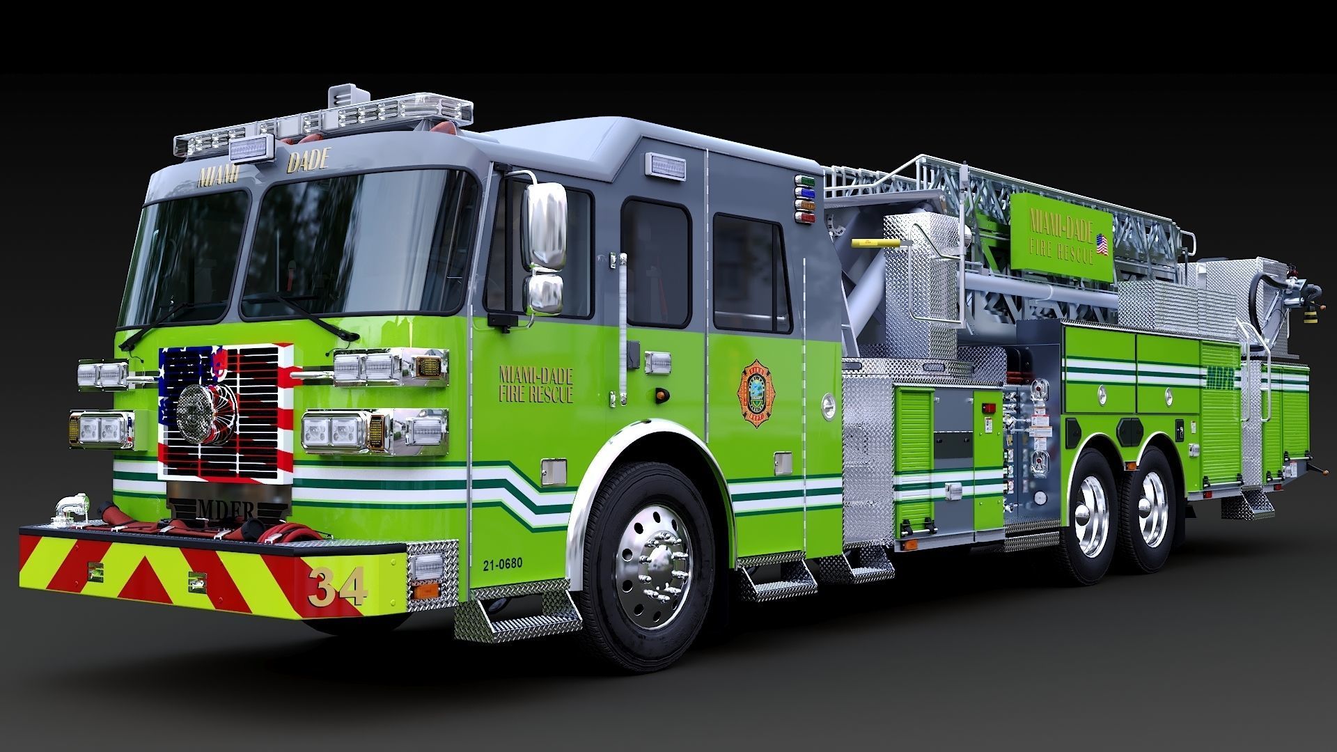 Fire Truck Aerial Platform Miame Dade Low-poly 3D model_3