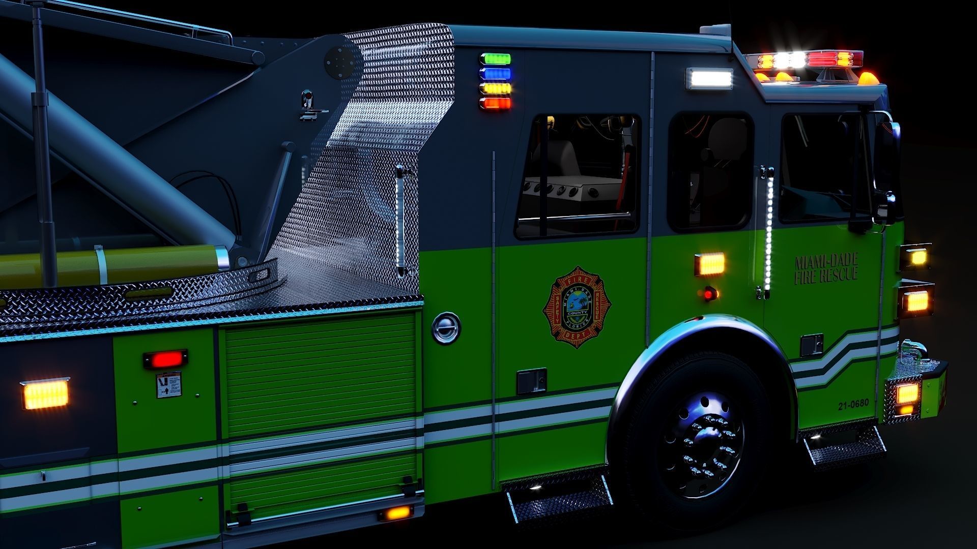 Fire Truck Aerial Platform Miame Dade Low-poly 3D model_30