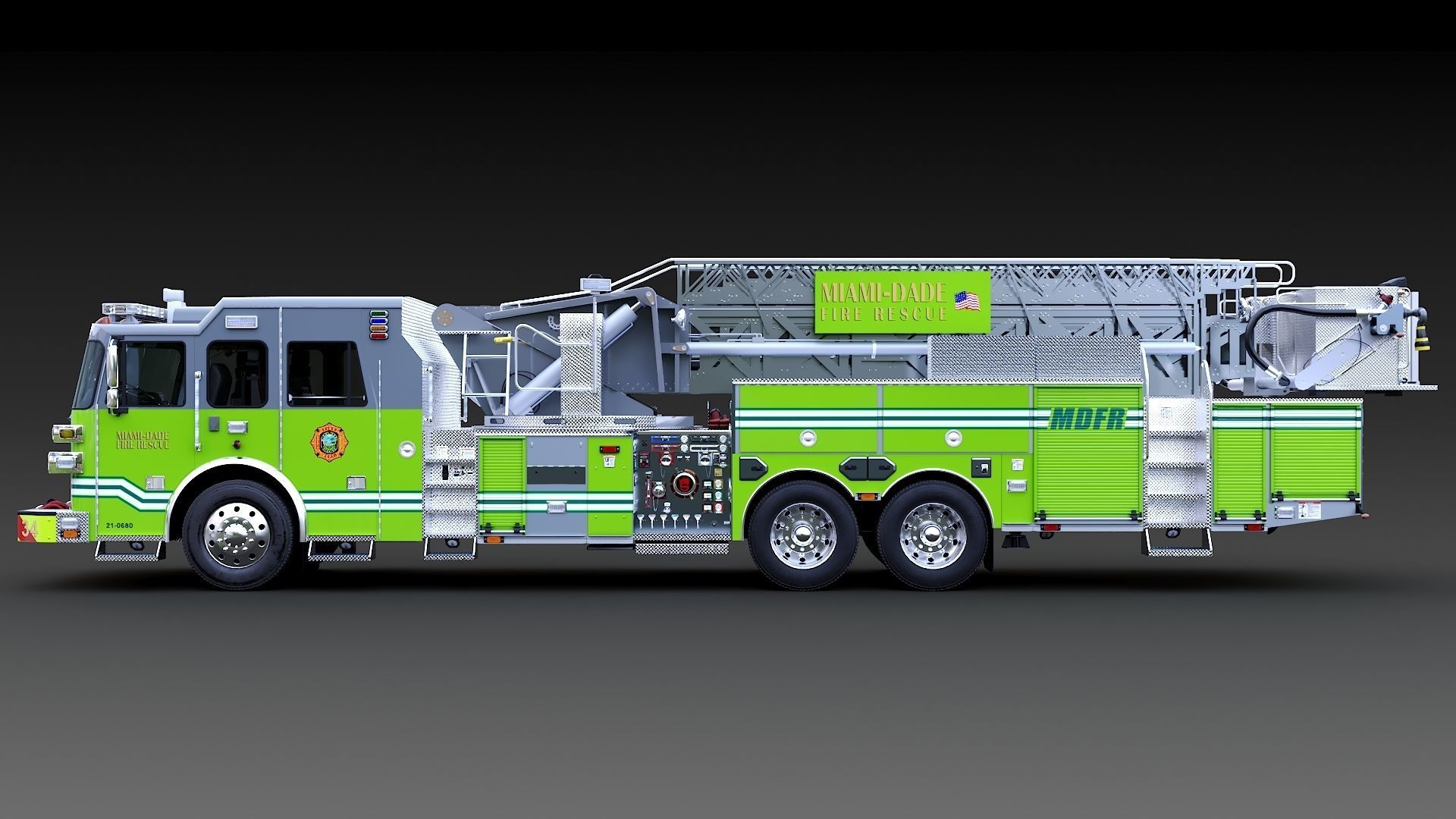 Fire Truck Aerial Platform Miame Dade Low-poly 3D model_8