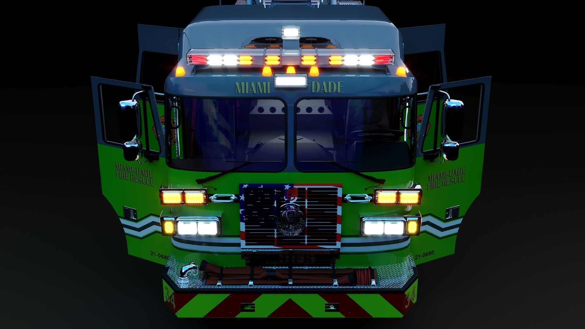 Fire Truck Aerial Platform Miame Dade Low-poly 3D model_28