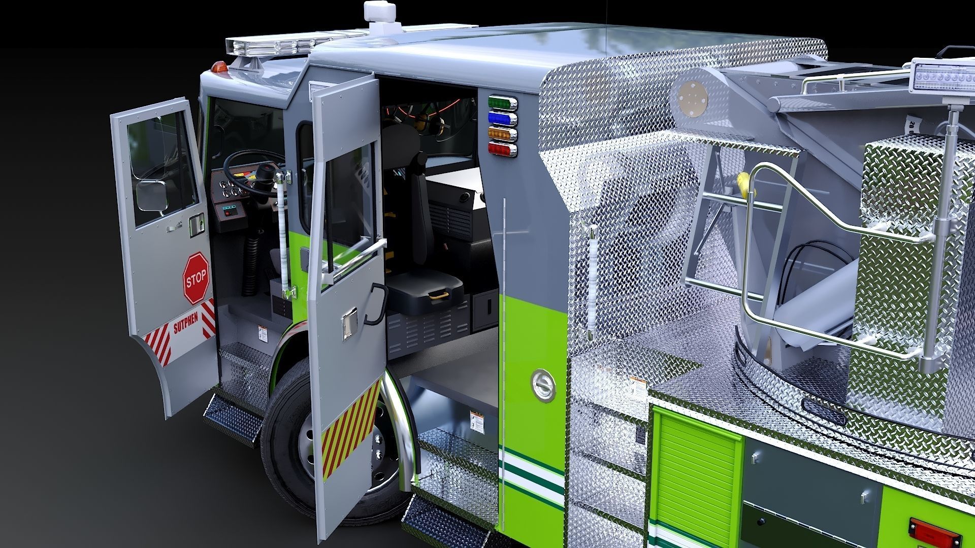 Fire Truck Aerial Platform Miame Dade Low-poly 3D model_18