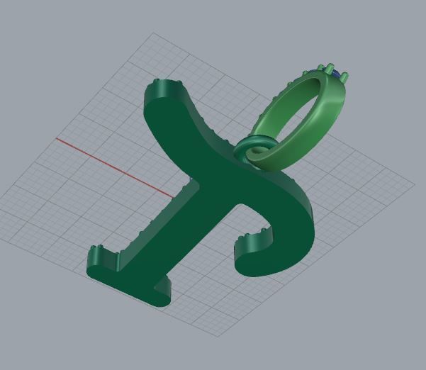 T pendant with stones 3D print model_4