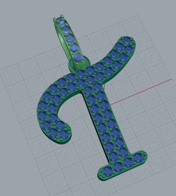 T pendant with stones 3D print model_3