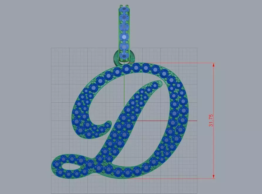 Initial D pendant with stones 3D print model