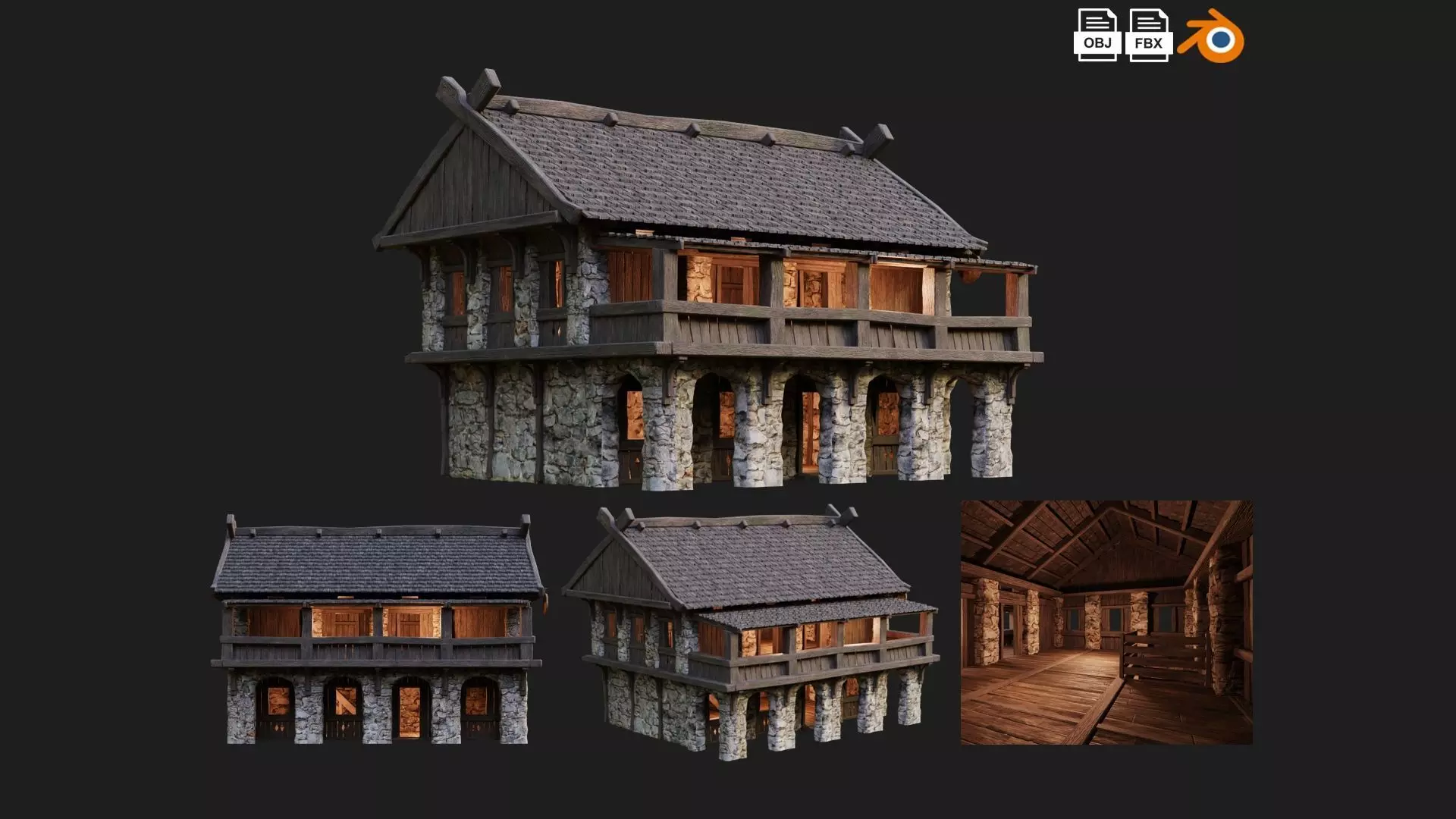 Old Medieval Building House 4K Textures GameReady 41 Low-poly 3D model_0