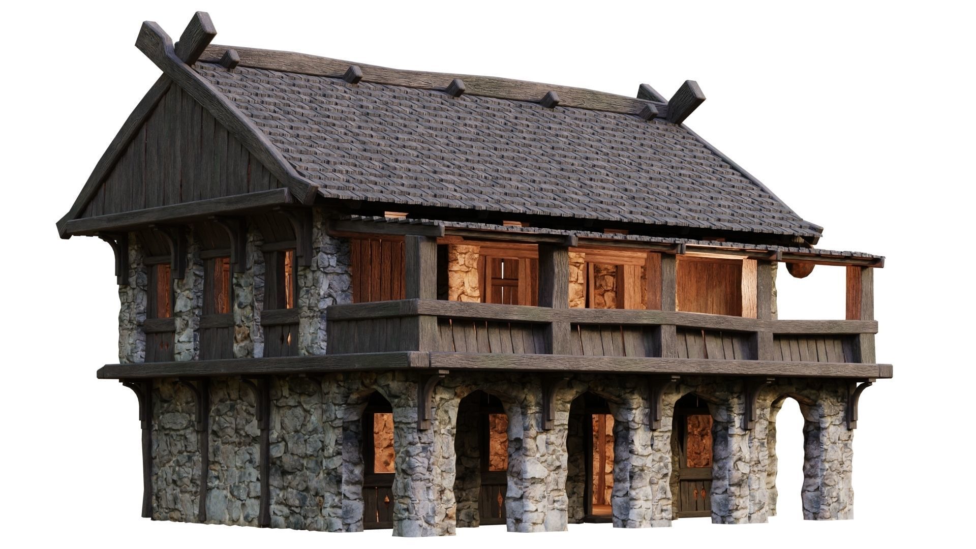 Old Medieval Building House 4K Textures GameReady 41 Low-poly 3D model_1