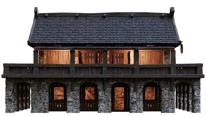 Old Medieval Building House 4K Textures GameReady 42 Low-poly 3D model 4
