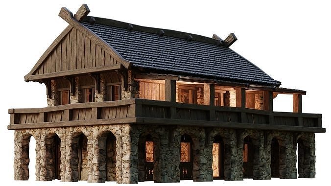 Old Medieval Building House 4K Textures GameReady 42 Low-poly 3D model 3