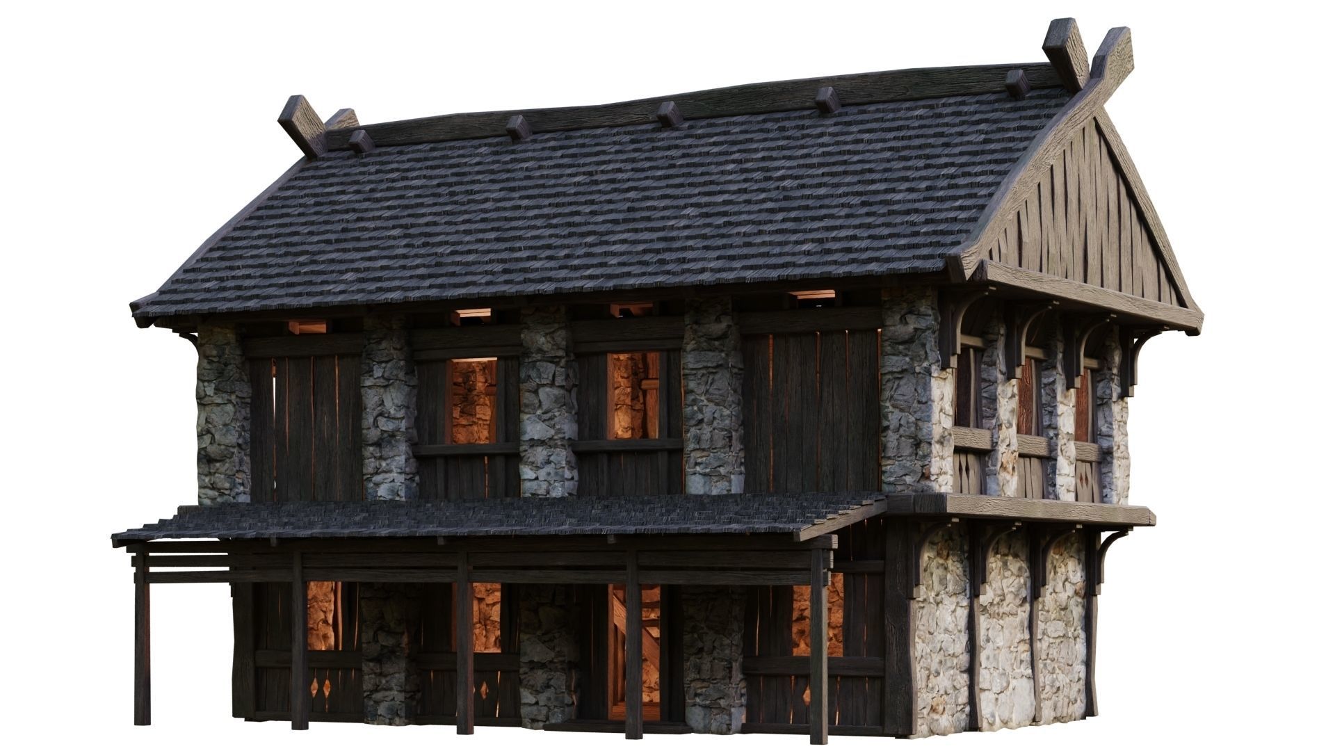 Old Medieval Building House 4K Textures GameReady 43 Low-poly 3D model_9