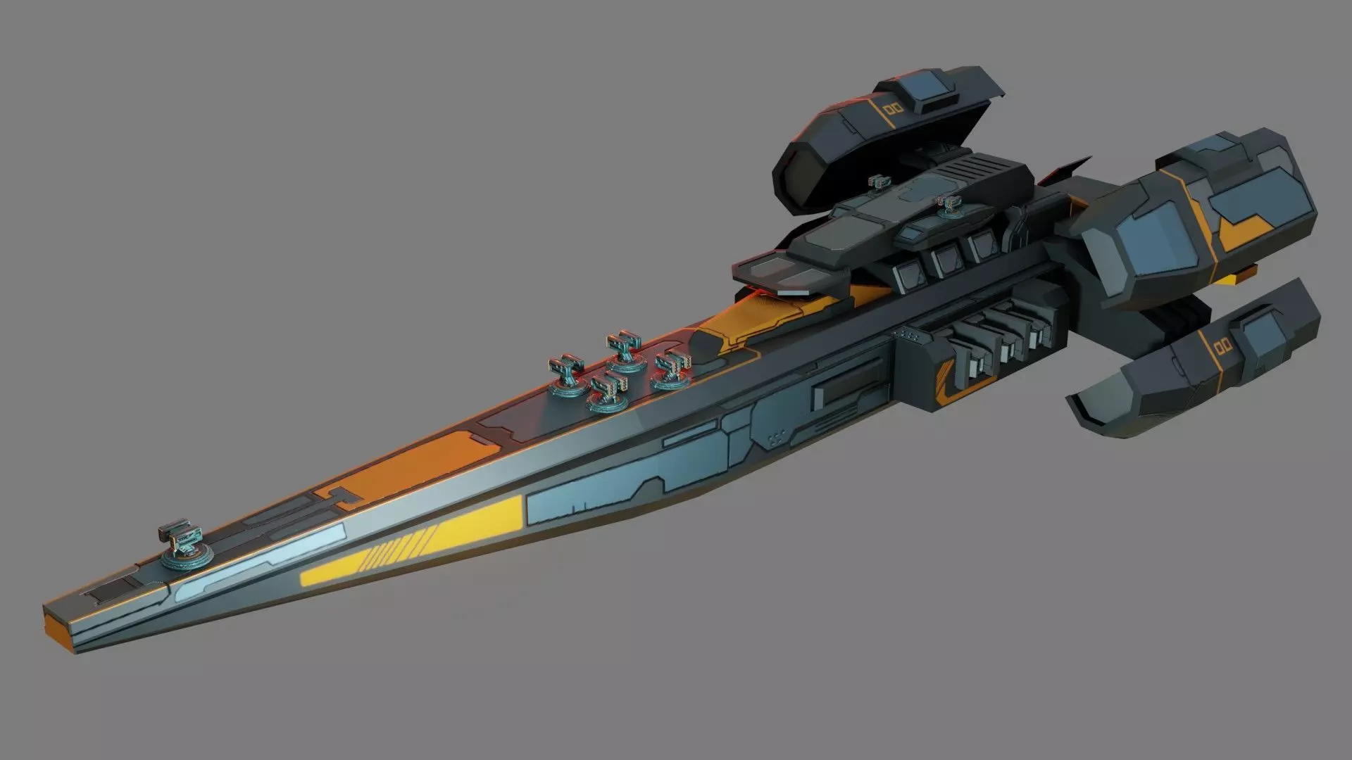 Sci-Fi Cruiser Aurora - Game Ready - PBR Low-poly 3D model_0