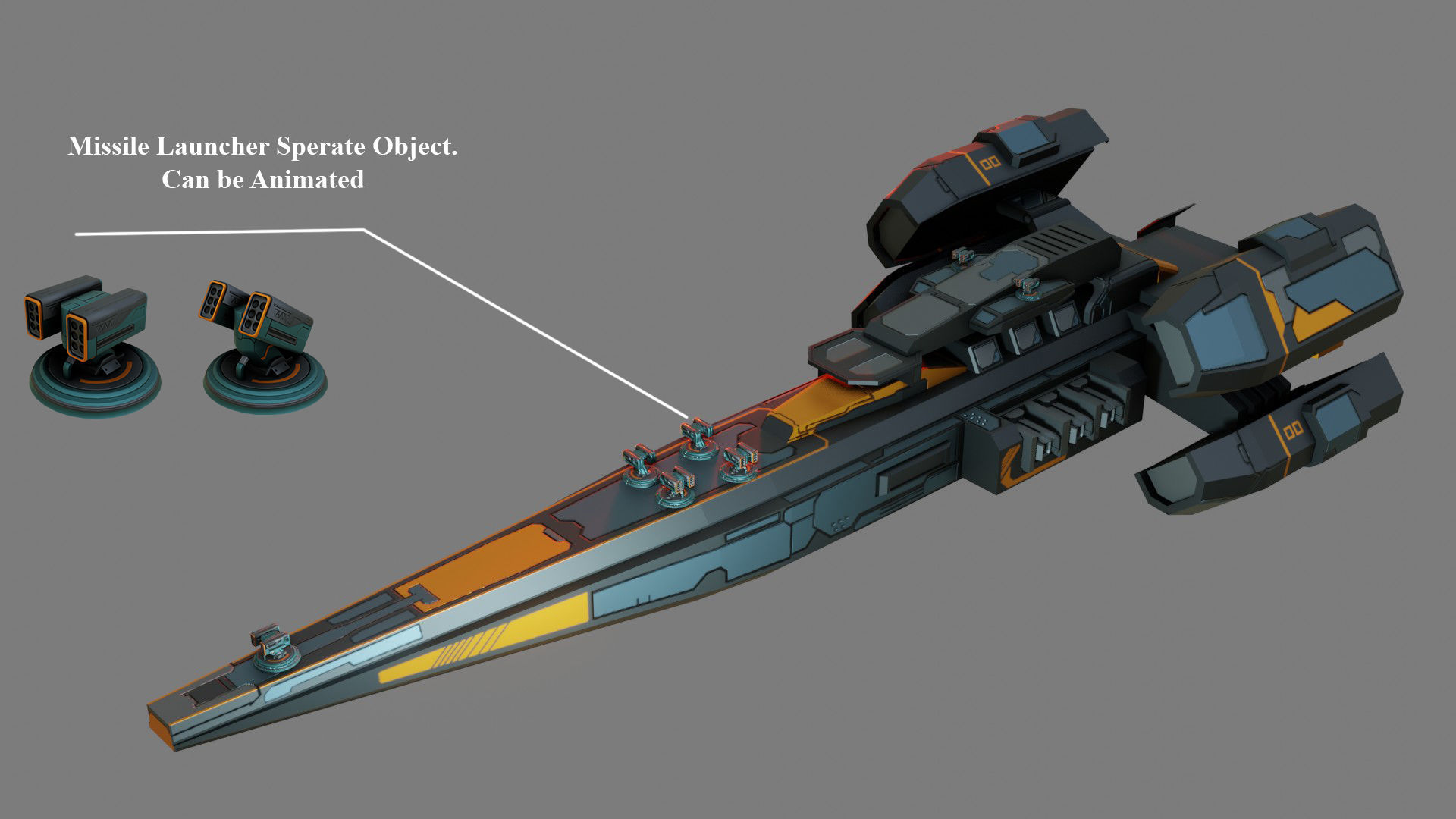 Sci-Fi Cruiser Aurora - Game Ready - PBR Low-poly 3D model_1