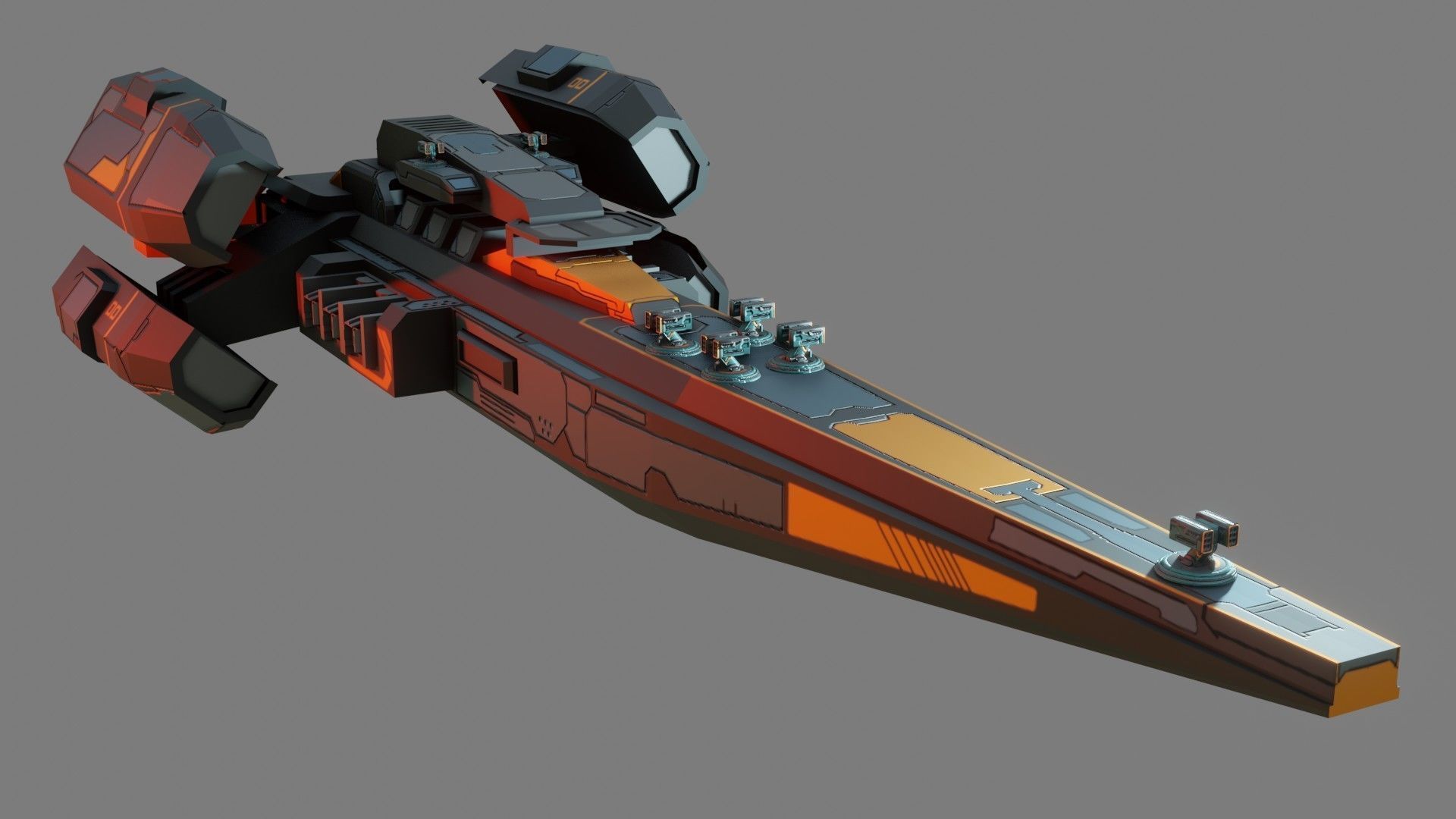 Sci-Fi Cruiser Aurora - Game Ready - PBR Low-poly 3D model_9
