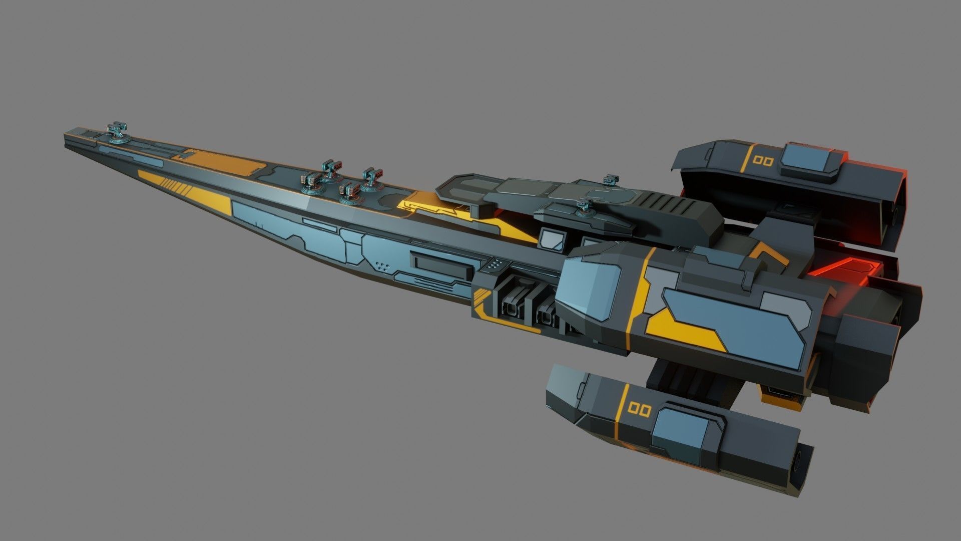 Sci-Fi Cruiser Aurora - Game Ready - PBR Low-poly 3D model_2