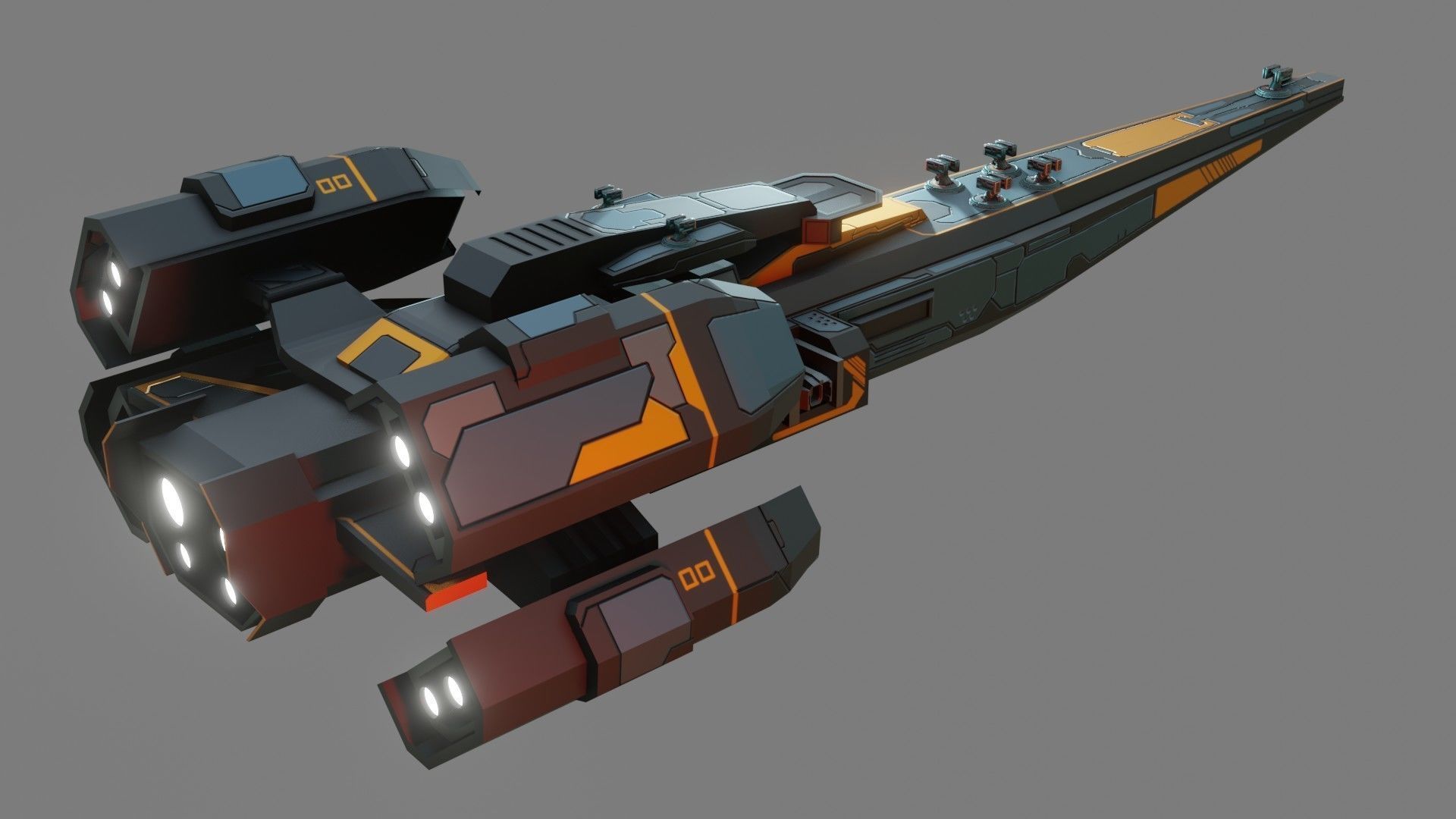 Sci-Fi Cruiser Aurora - Game Ready - PBR Low-poly 3D model_6