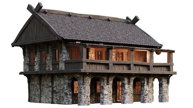 4 Old Medieval Building House Pack 4K Tex GameReady 41 to 44 Low-poly 3D model 6