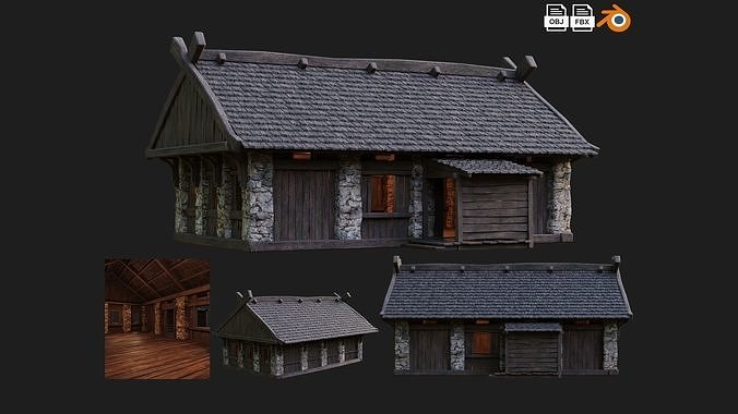 4 Old Medieval Building House Pack 4K Tex GameReady 41 to 44 Low-poly 3D model 5