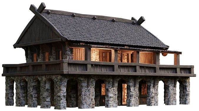4 Old Medieval Building House Pack 4K Tex GameReady 41 to 44 Low-poly 3D model 7