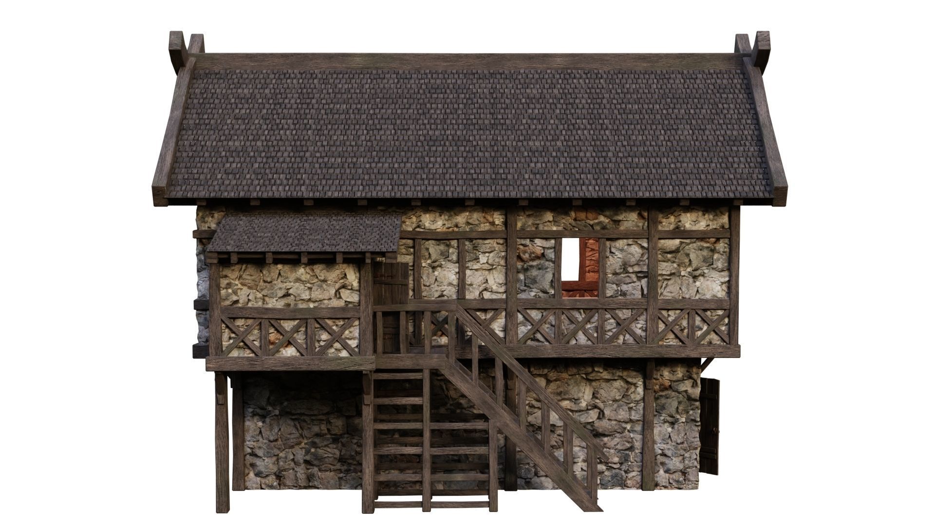 Old Medieval Building House 4K Textures GameReady 47 Low-poly 3D model_8