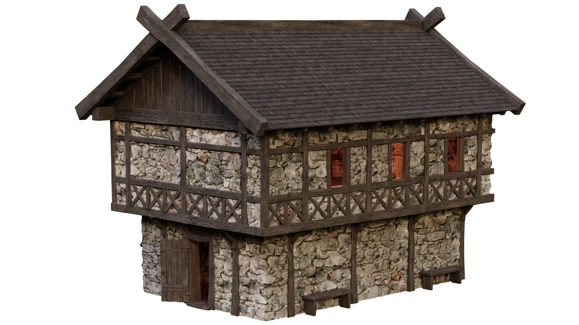 Old Medieval Building House 4K Textures GameReady 47 Low-poly 3D model_6