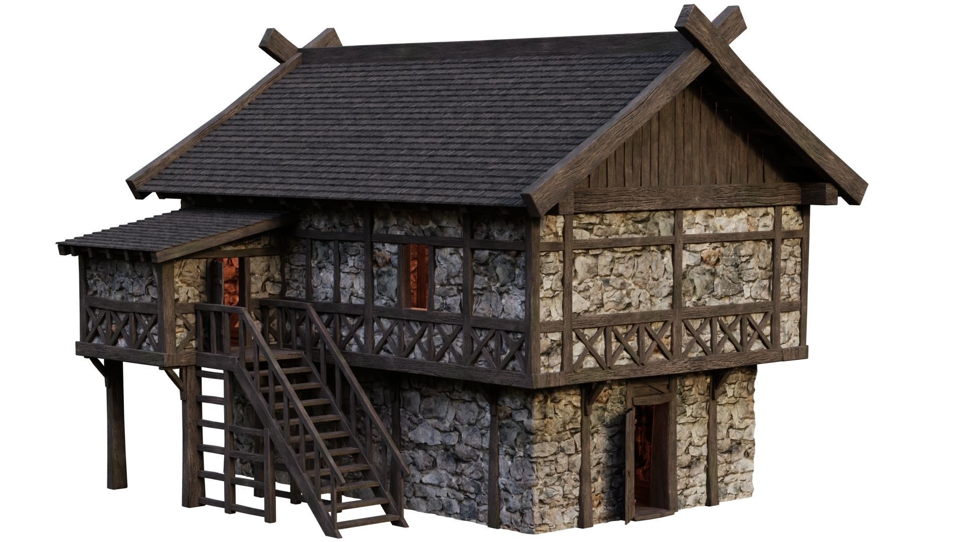 Old Medieval Building House 4K Textures GameReady 47 Low-poly 3D model_10