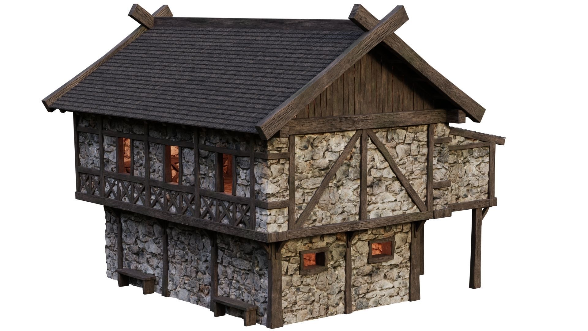 Old Medieval Building House 4K Textures GameReady 47 Low-poly 3D model_12