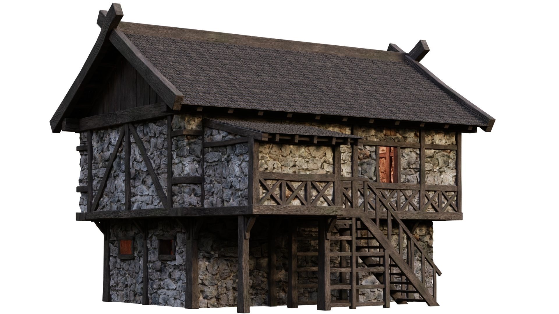 Old Medieval Building House 4K Textures GameReady 47 Low-poly 3D model_9