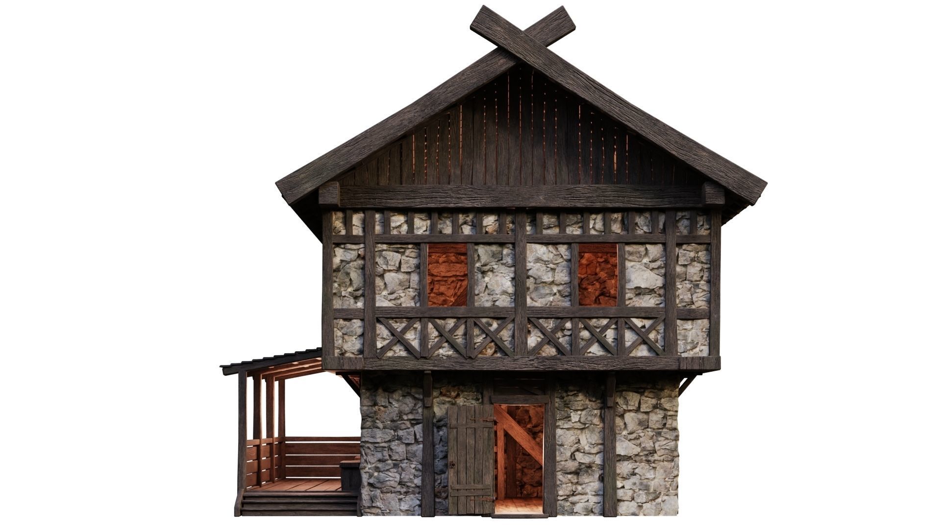Old Medieval Building House 4K Textures GameReady 48 Low-poly 3D model_8