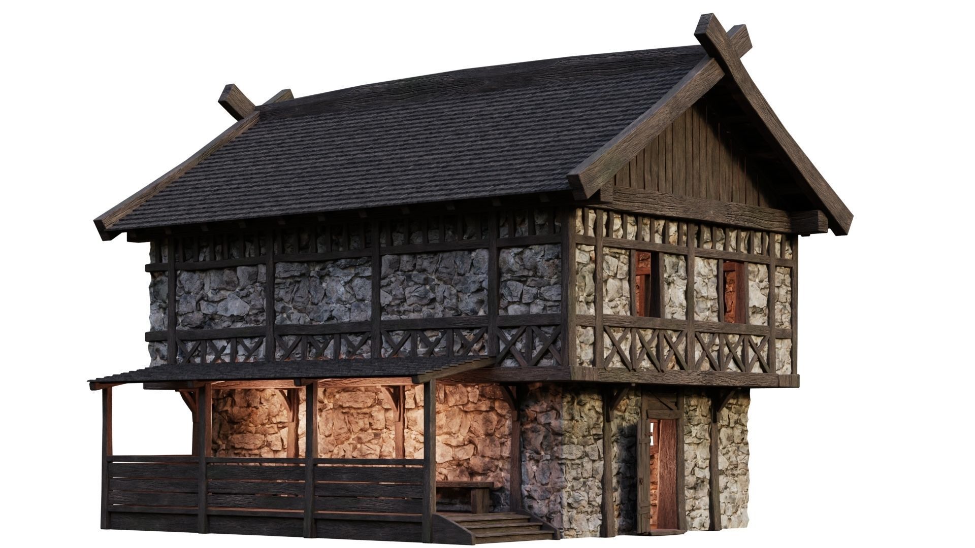 Old Medieval Building House 4K Textures GameReady 48 Low-poly 3D model_1