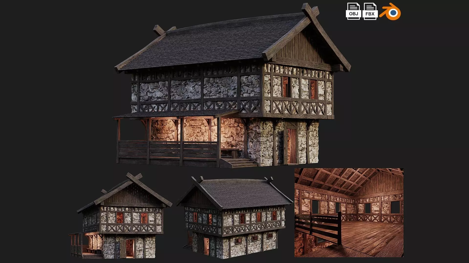 Old Medieval Building House 4K Textures GameReady 48 Low-poly 3D model_0