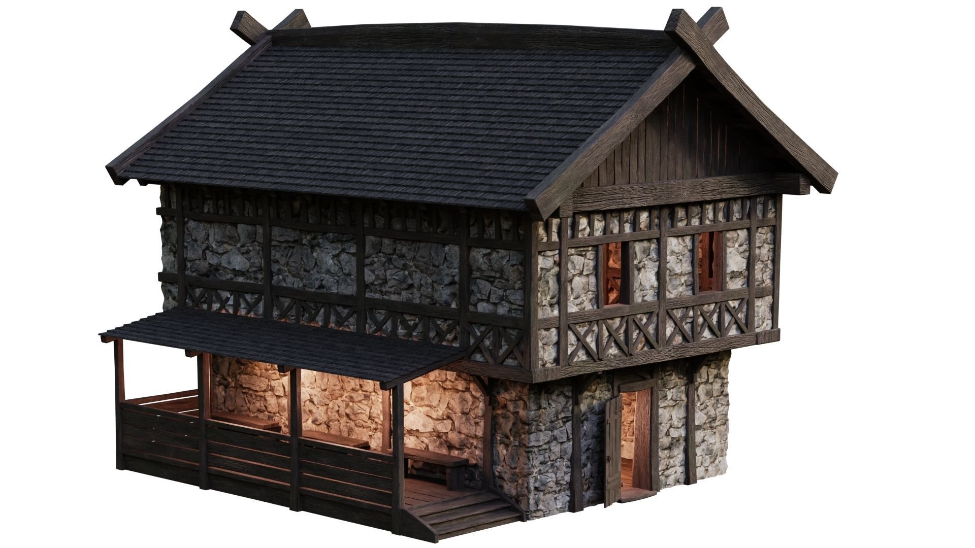 Old Medieval Building House 4K Textures GameReady 48 Low-poly 3D model_9