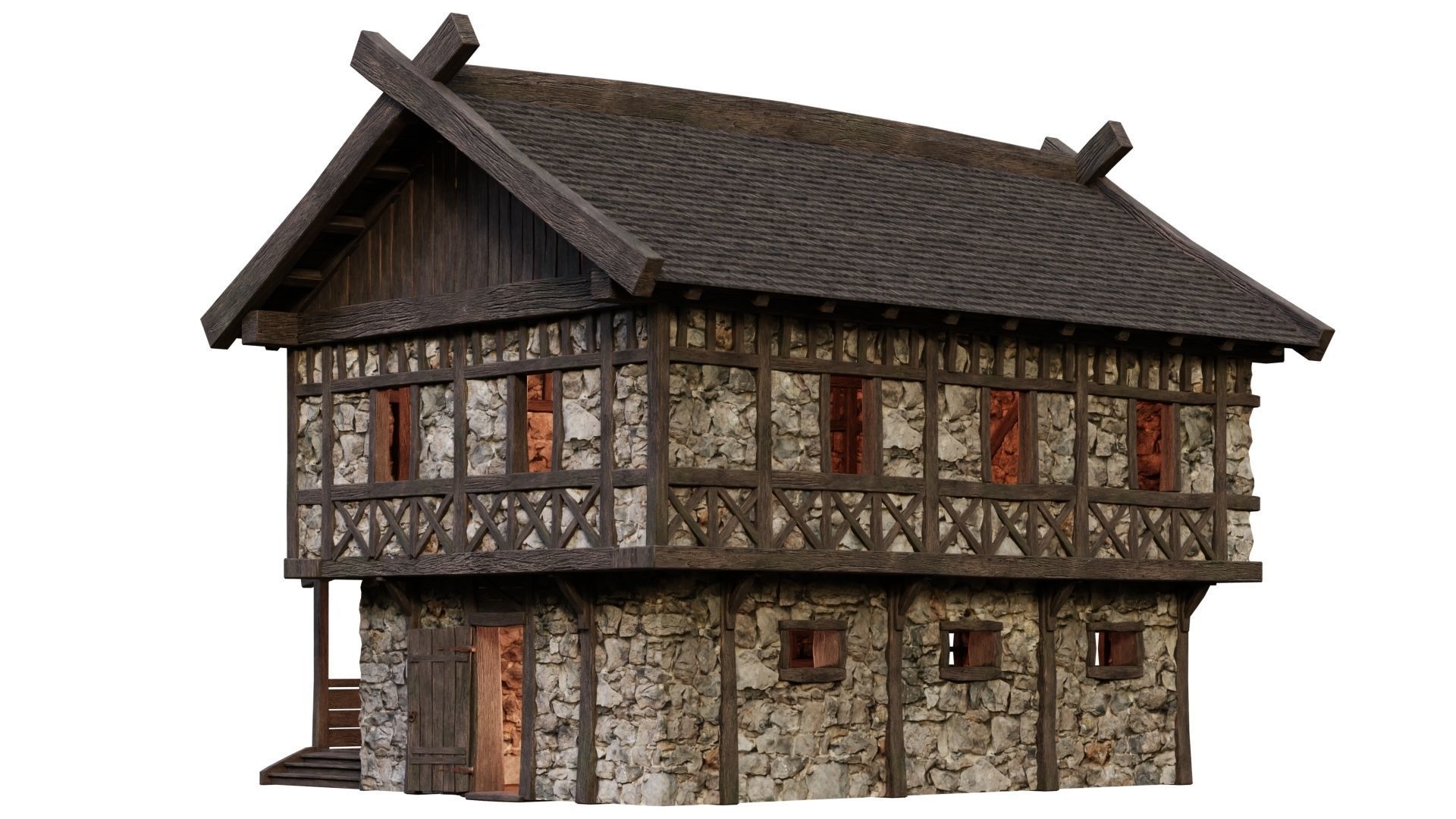 Old Medieval Building House 4K Textures GameReady 48 Low-poly 3D model_3