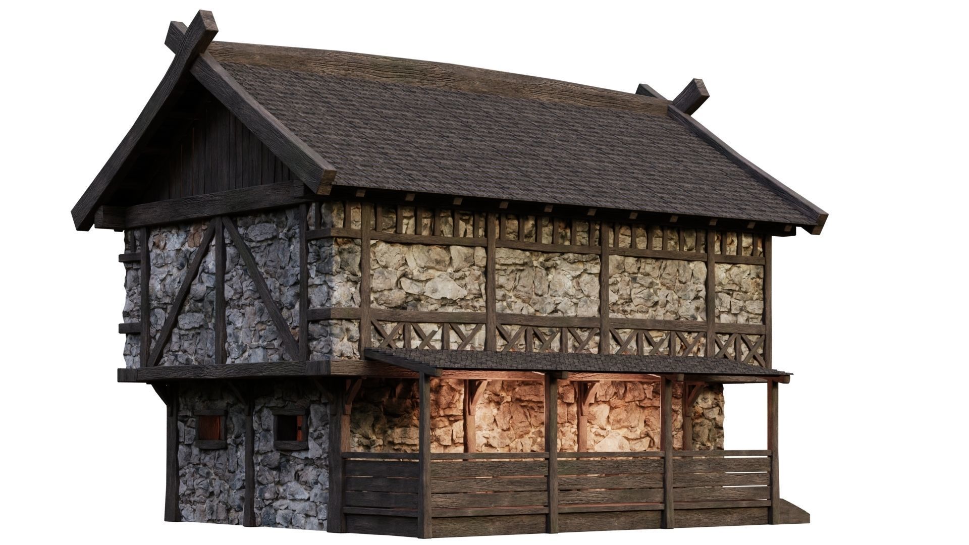 Old Medieval Building House 4K Textures GameReady 48 Low-poly 3D model_6