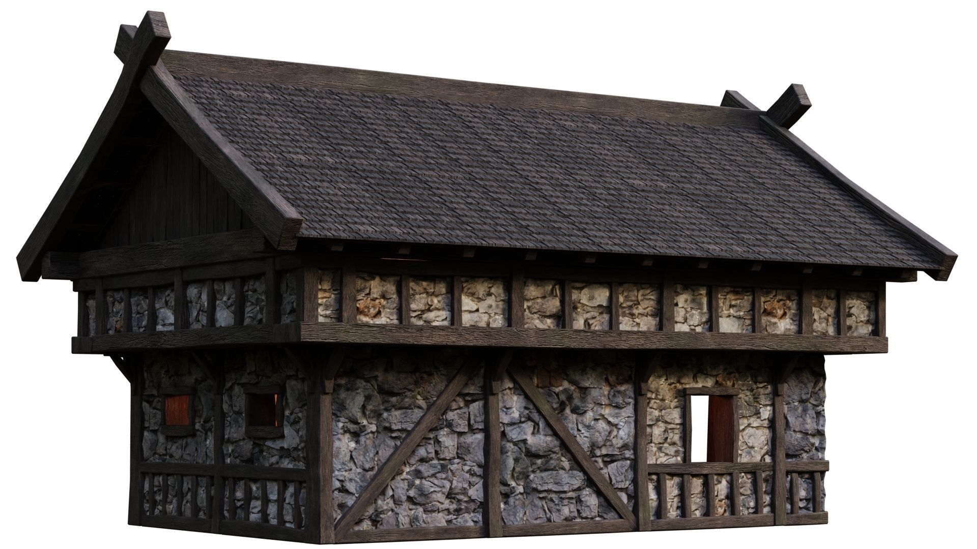 4 Old Medieval Building House Pack 4K Tex GameReady 45 to 48 Low-poly 3D model_23