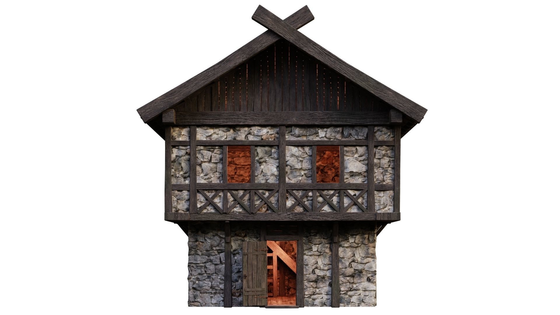 4 Old Medieval Building House Pack 4K Tex GameReady 45 to 48 Low-poly 3D model_15