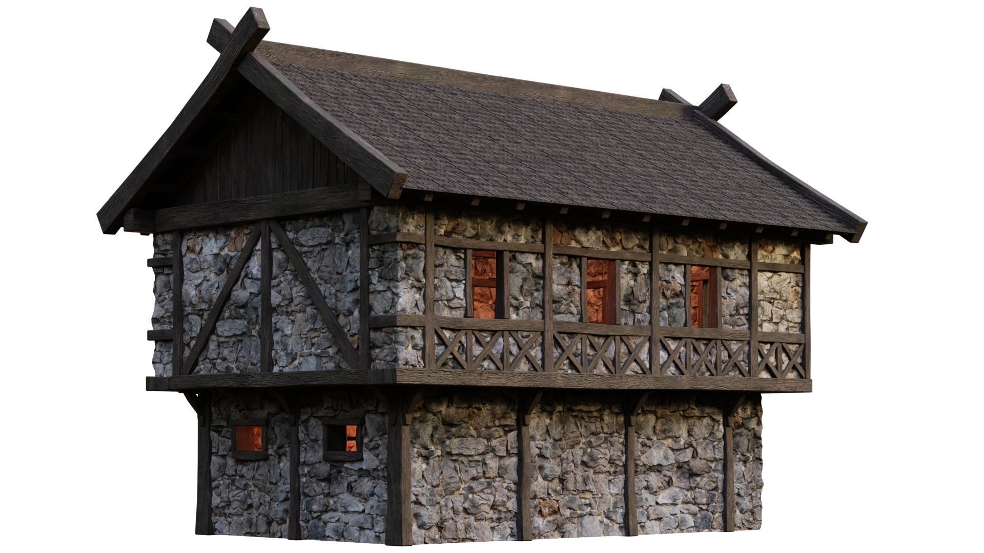 4 Old Medieval Building House Pack 4K Tex GameReady 45 to 48 Low-poly 3D model_12