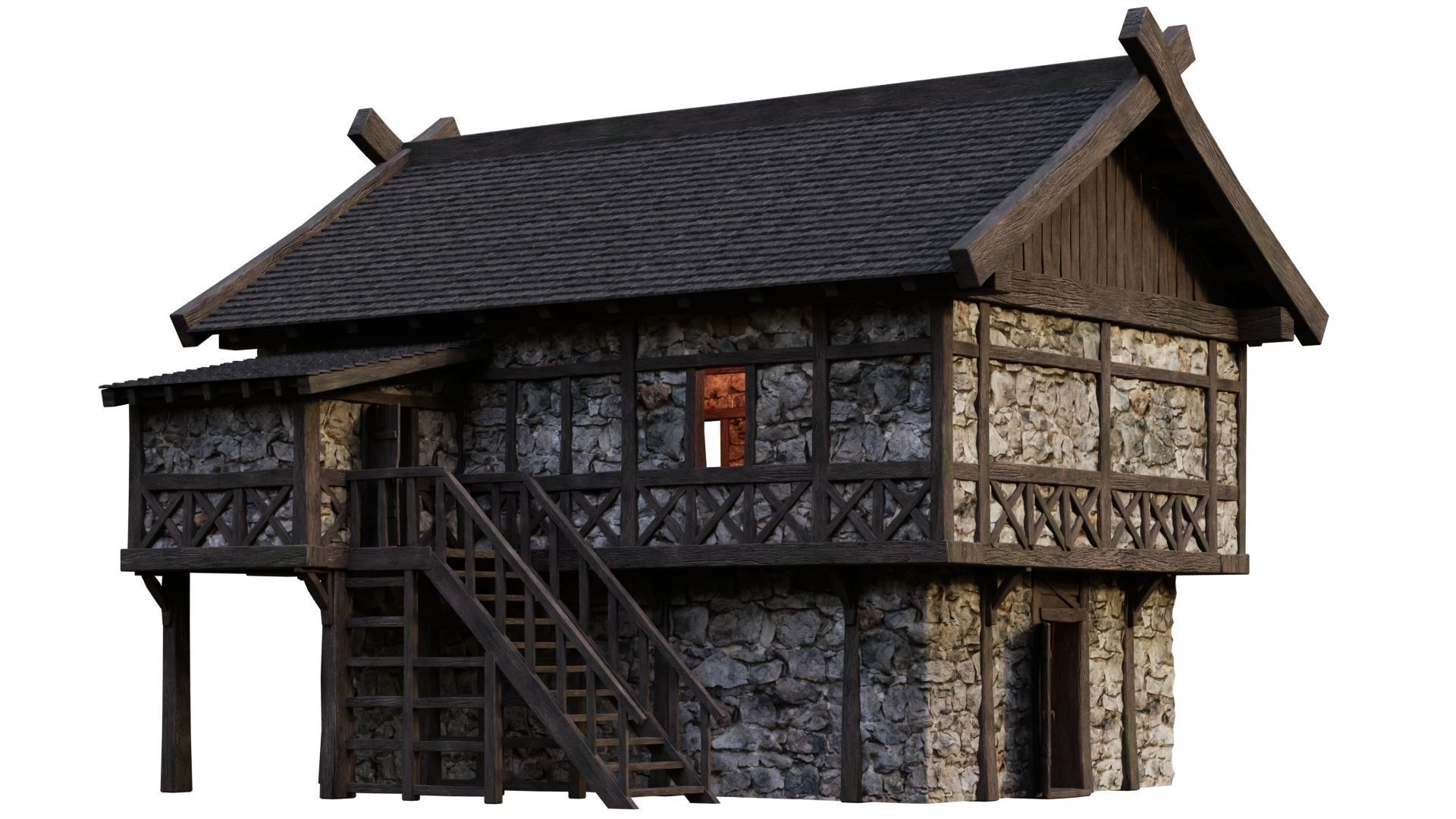 4 Old Medieval Building House Pack 4K Tex GameReady 45 to 48 Low-poly 3D model_7