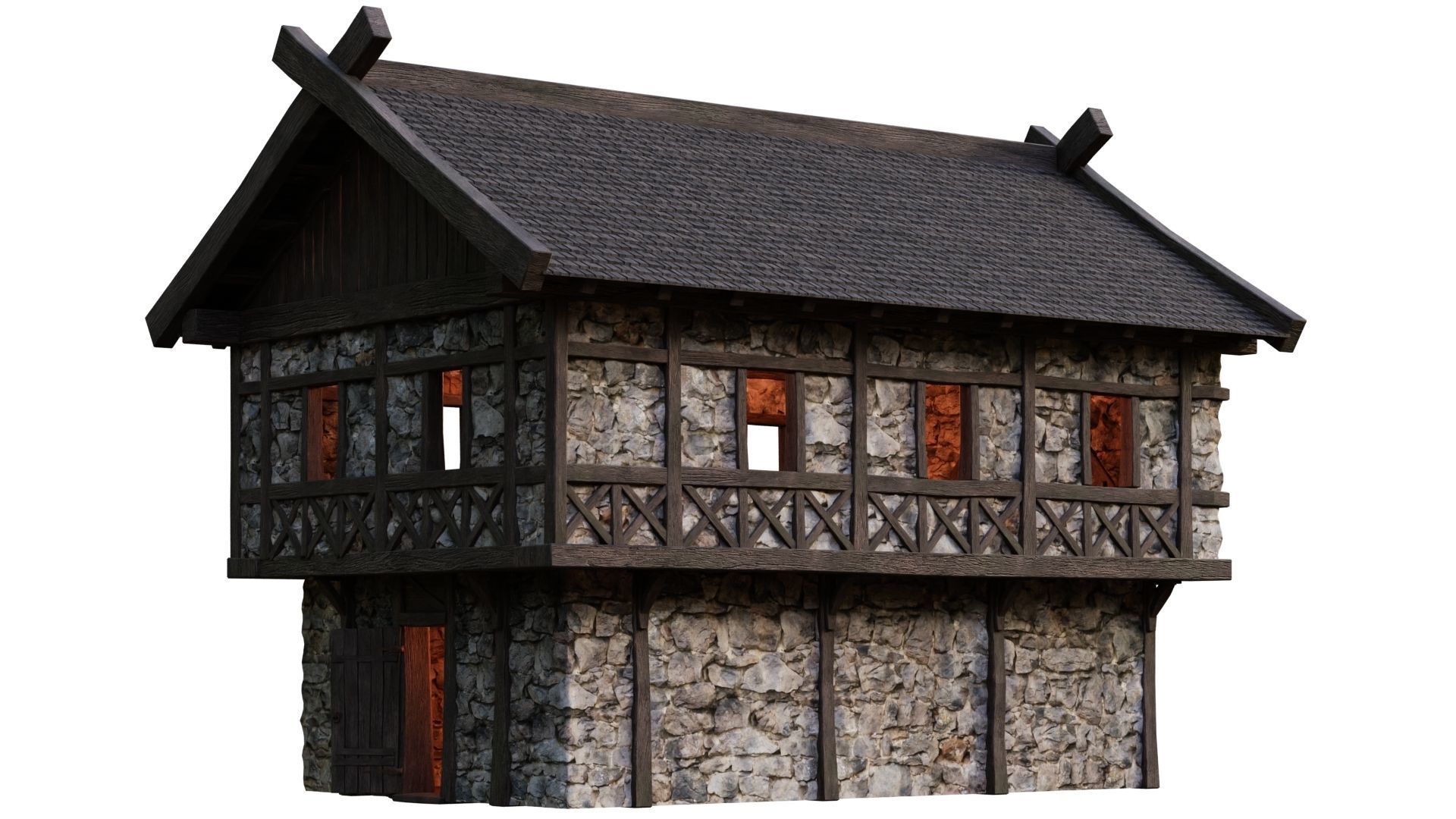 4 Old Medieval Building House Pack 4K Tex GameReady 45 to 48 Low-poly 3D model_14