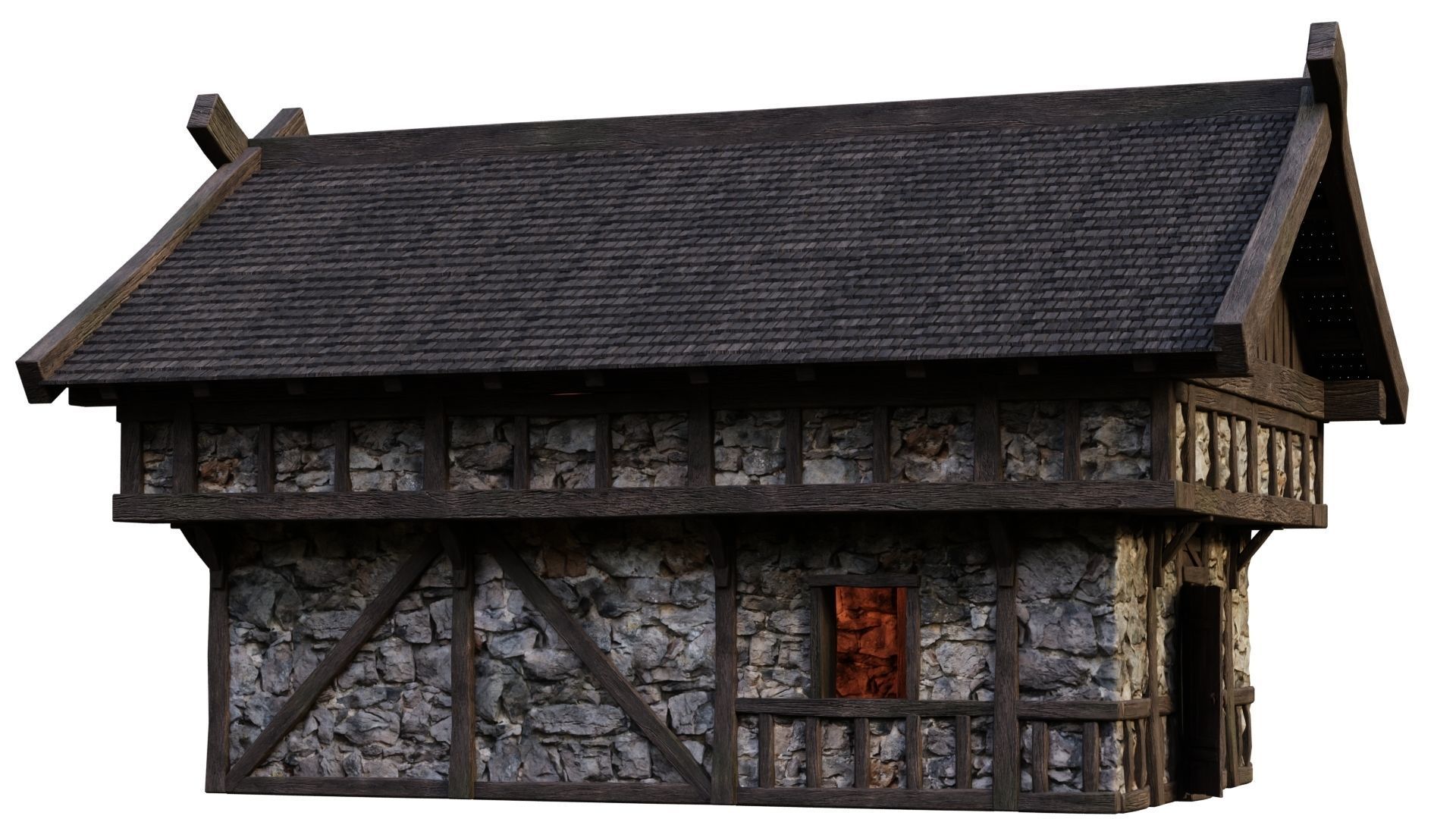 4 Old Medieval Building House Pack 4K Tex GameReady 45 to 48 Low-poly 3D model_27