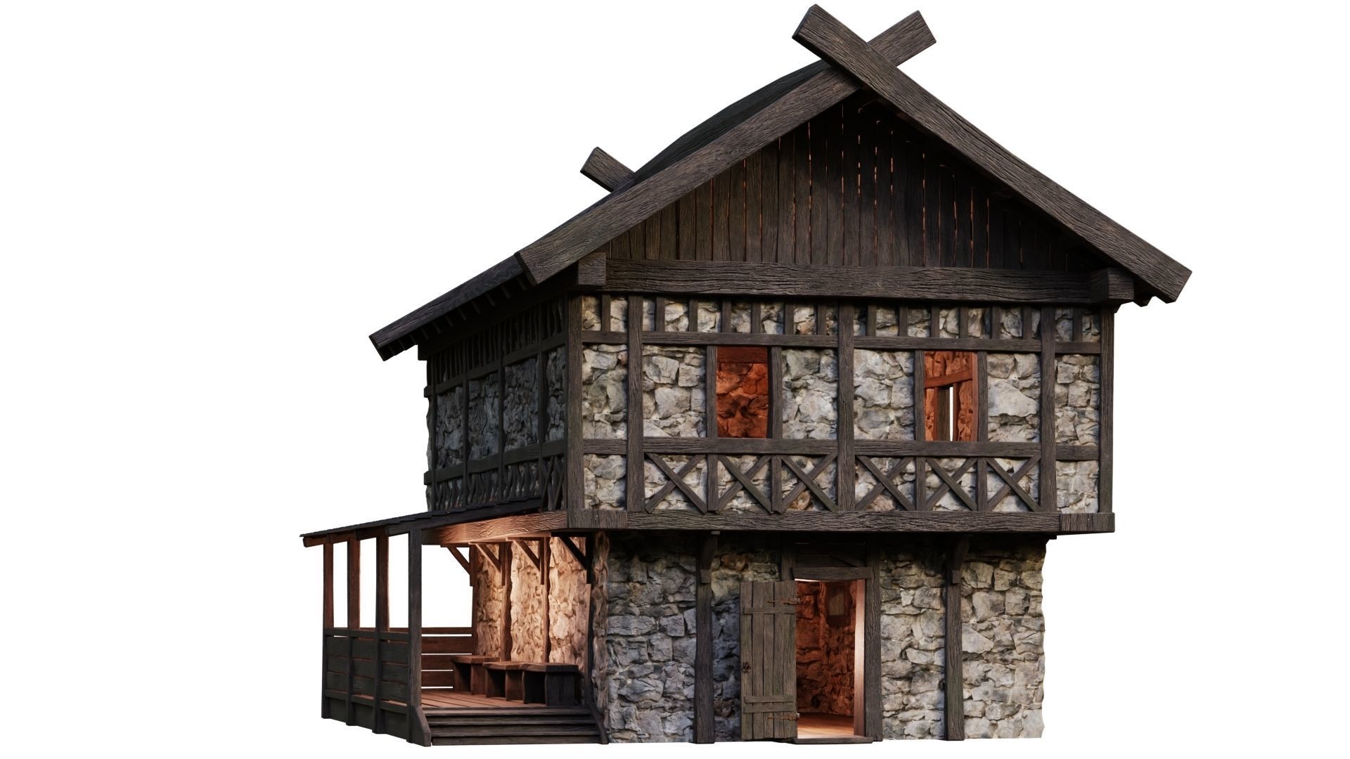 4 Old Medieval Building House Pack 4K Tex GameReady 45 to 48 Low-poly 3D model_49
