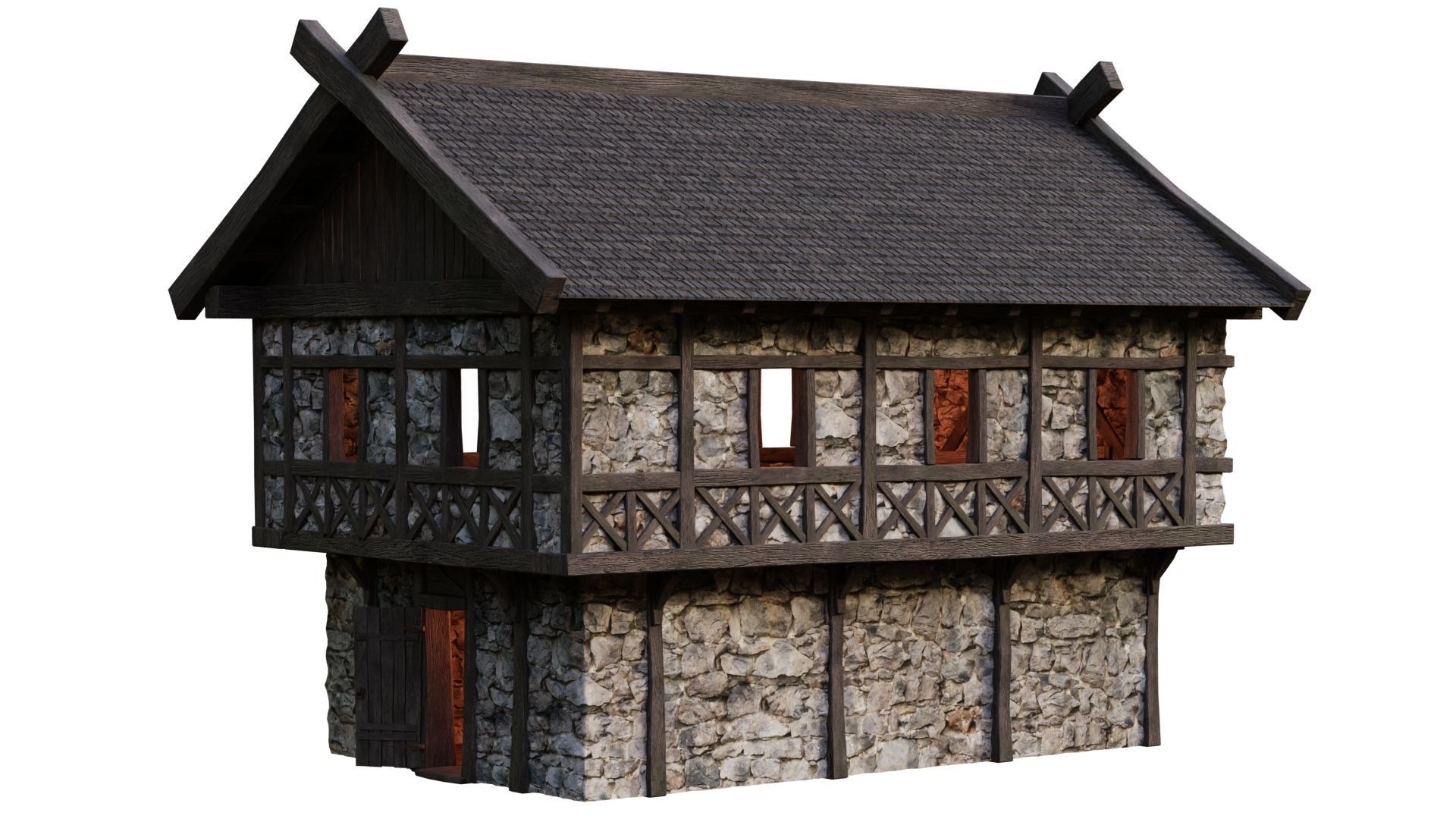 4 Old Medieval Building House Pack 4K Tex GameReady 45 to 48 Low-poly 3D model_19