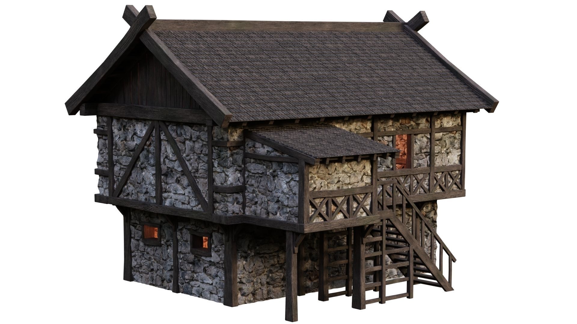 4 Old Medieval Building House Pack 4K Tex GameReady 45 to 48 Low-poly 3D model_40