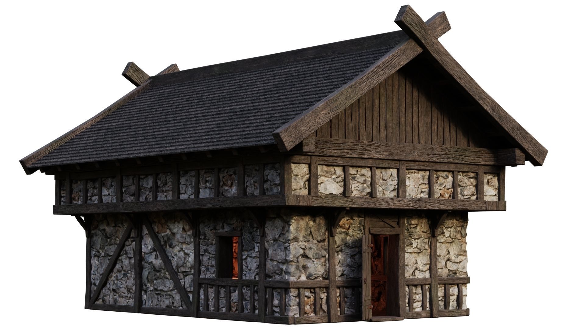 4 Old Medieval Building House Pack 4K Tex GameReady 45 to 48 Low-poly 3D model_6