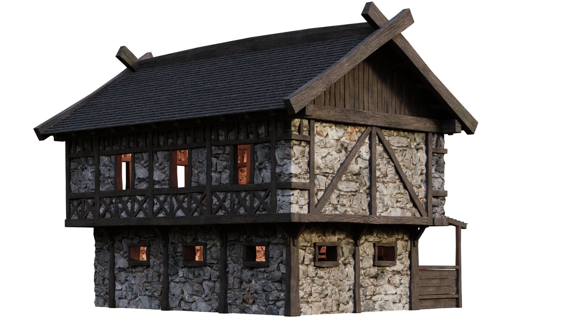 4 Old Medieval Building House Pack 4K Tex GameReady 45 to 48 Low-poly 3D model_46