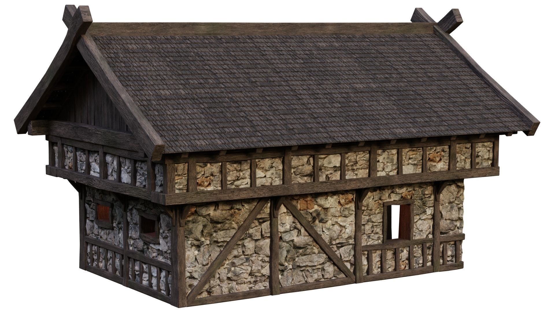 4 Old Medieval Building House Pack 4K Tex GameReady 45 to 48 Low-poly 3D model_29