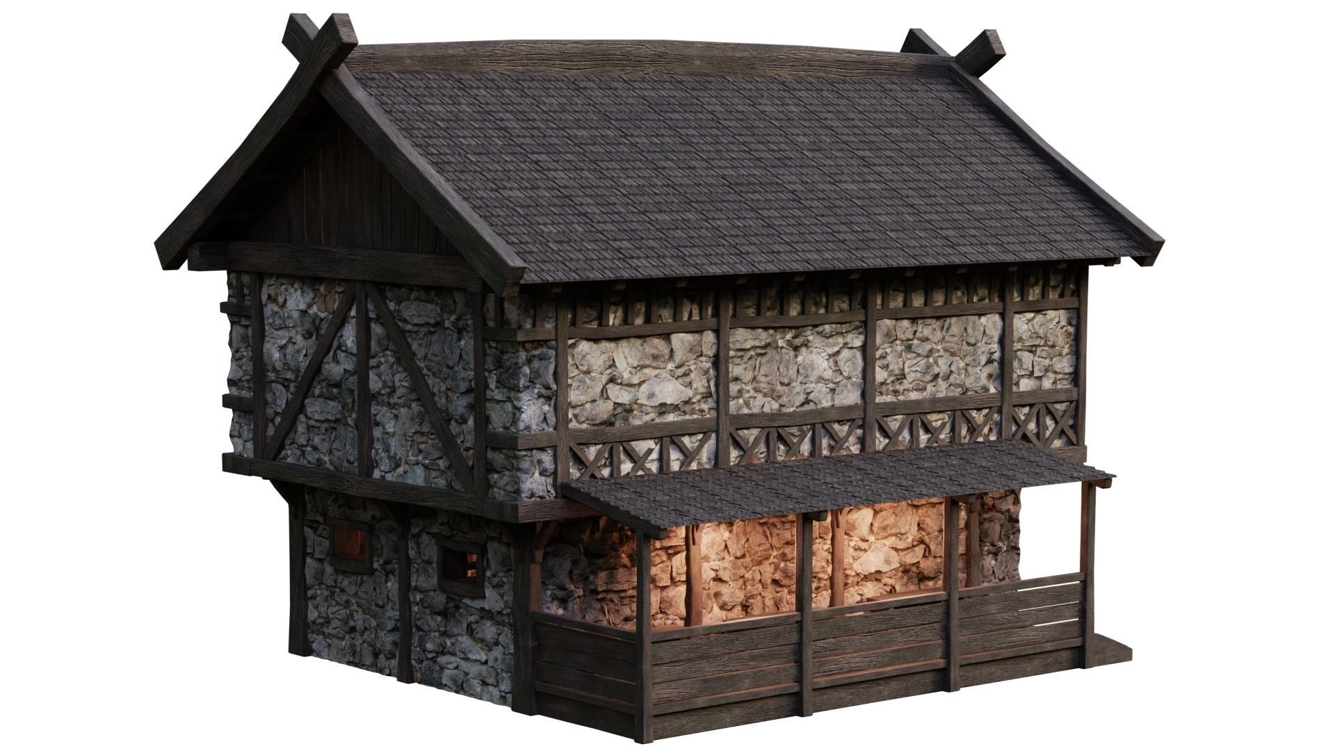 4 Old Medieval Building House Pack 4K Tex GameReady 45 to 48 Low-poly 3D model_51
