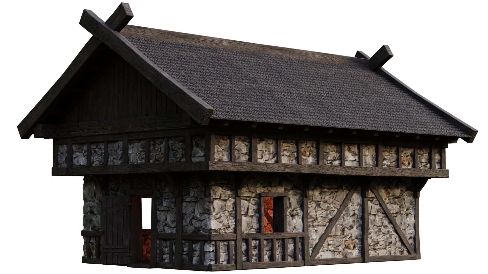 4 Old Medieval Building House Pack 4K Tex GameReady 45 to 48 Low-poly 3D model_25