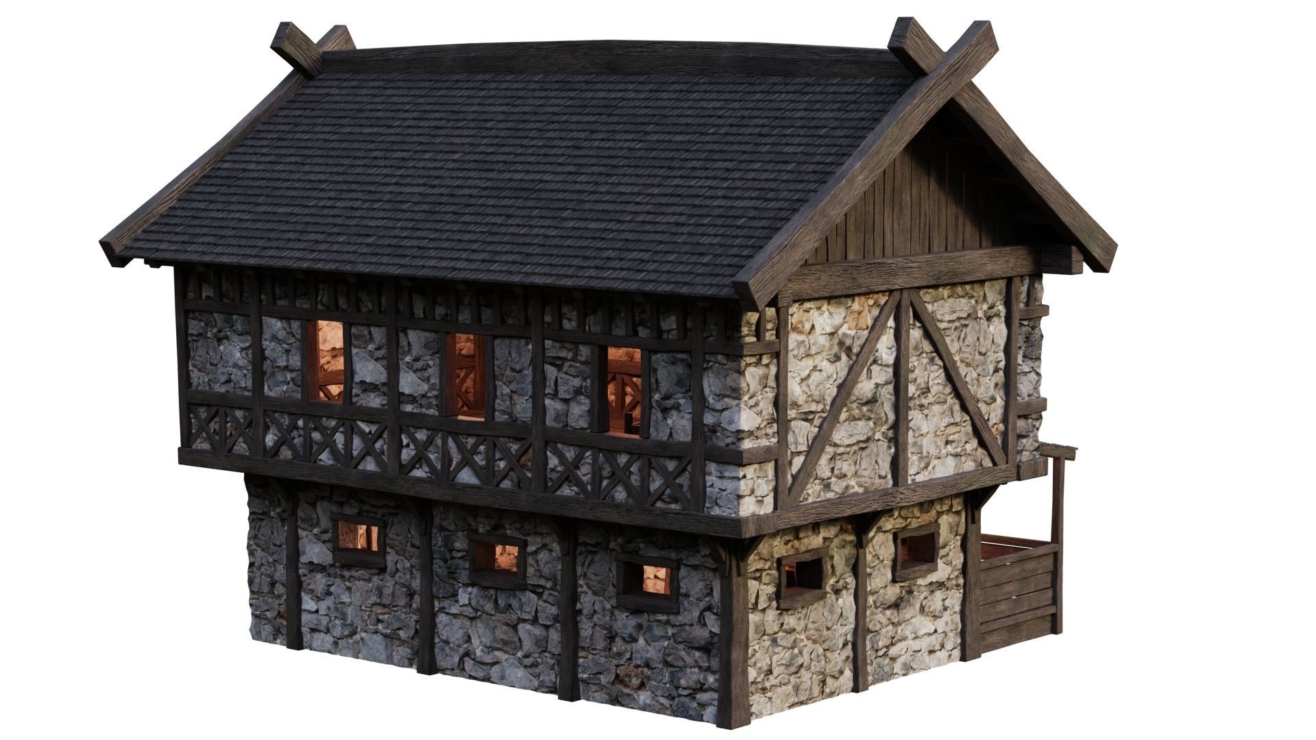4 Old Medieval Building House Pack 4K Tex GameReady 45 to 48 Low-poly 3D model_52