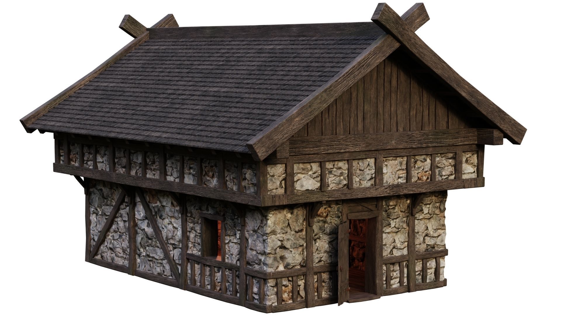 4 Old Medieval Building House Pack 4K Tex GameReady 45 to 48 Low-poly 3D model_28