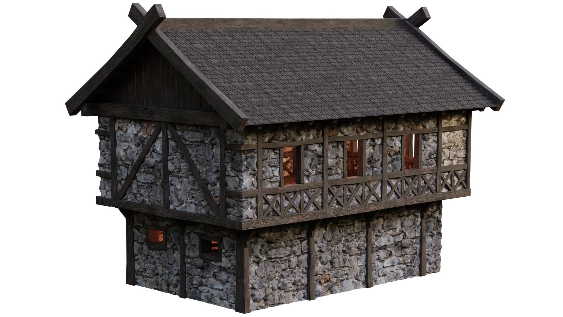 4 Old Medieval Building House Pack 4K Tex GameReady 45 to 48 Low-poly 3D model_17