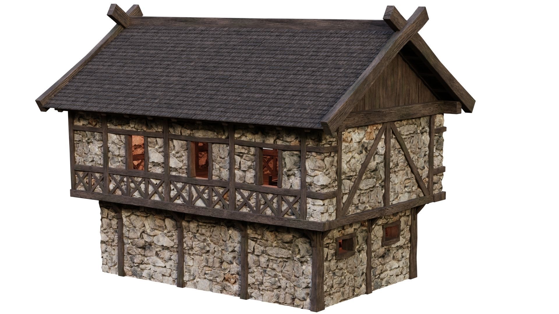 4 Old Medieval Building House Pack 4K Tex GameReady 45 to 48 Low-poly 3D model_18